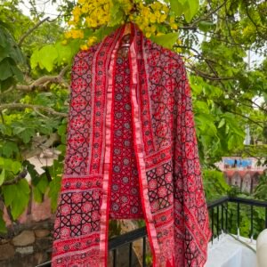 Ajrakh handblock print unstitched suit