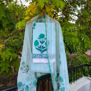 Hand-block print unstitched suit