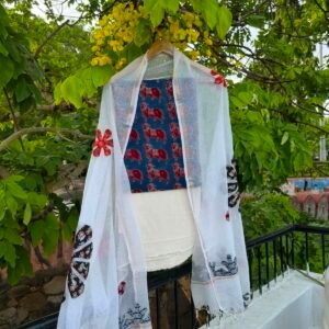 Ajrakh handblock print unstitched suit